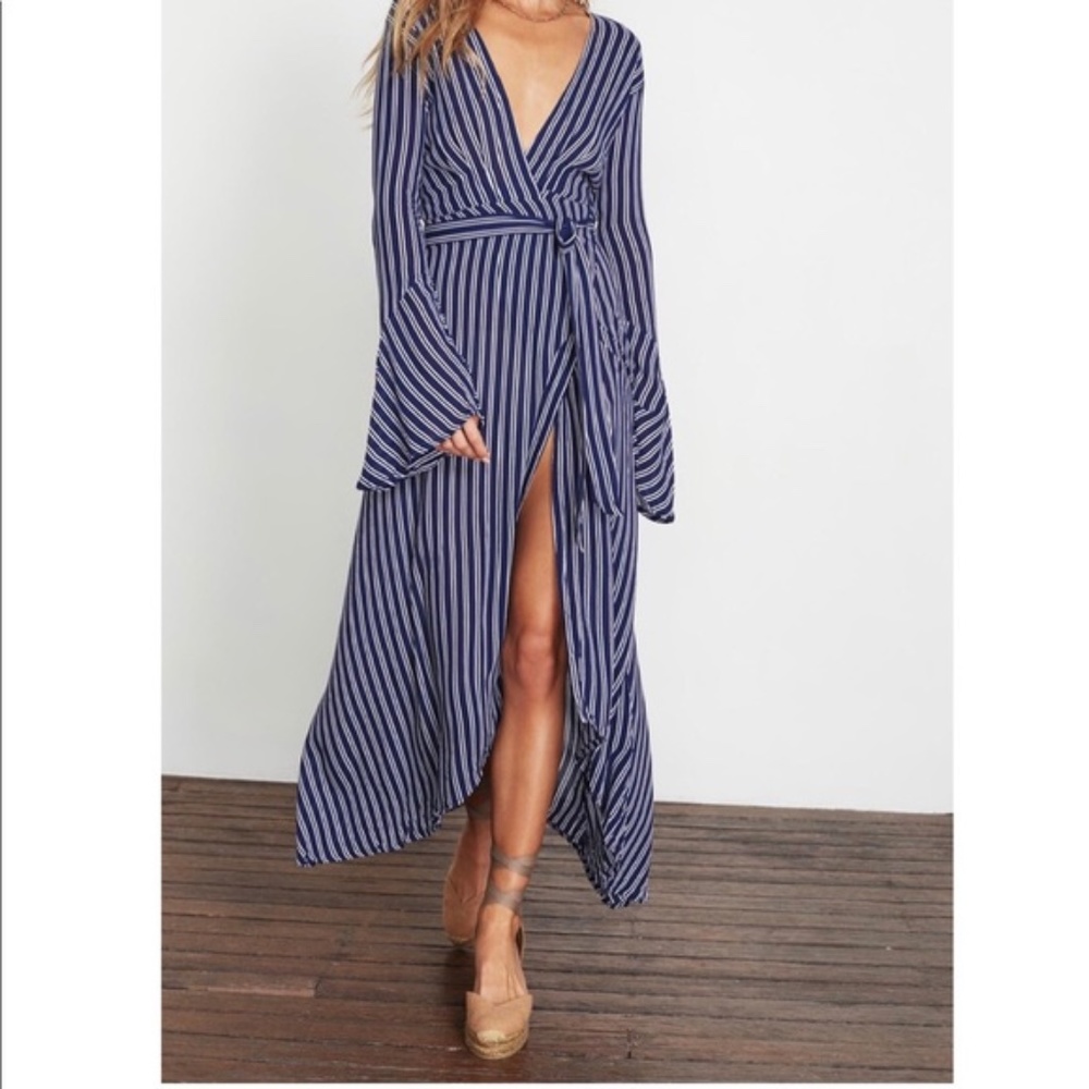 Faithfull the Brand Carioca Navy Stripe Midi Dress